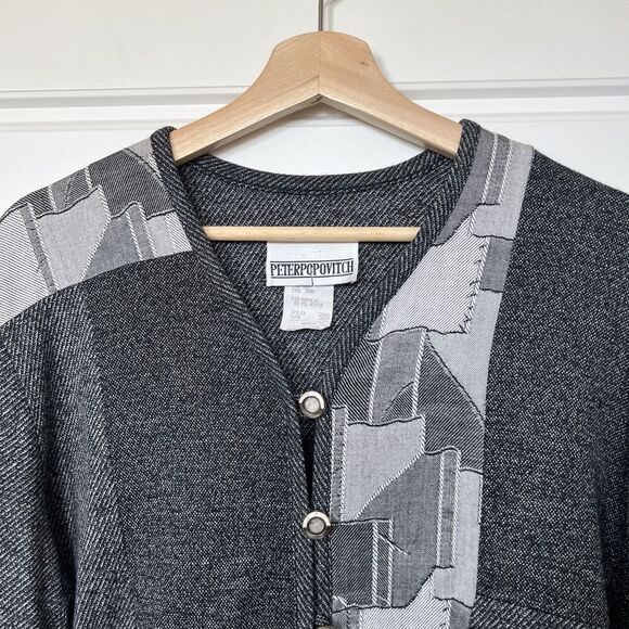 Vintage Peter Popovitch 1980’s Cardigan Sweater Gray Size Medium USA - Picture 2 of 4